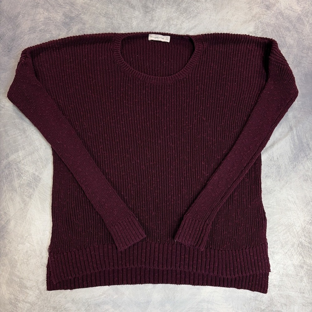 Abercrombie & Fitch Sweater Womens Small Burgundy Long Sleeve Ribbed Knit Slit